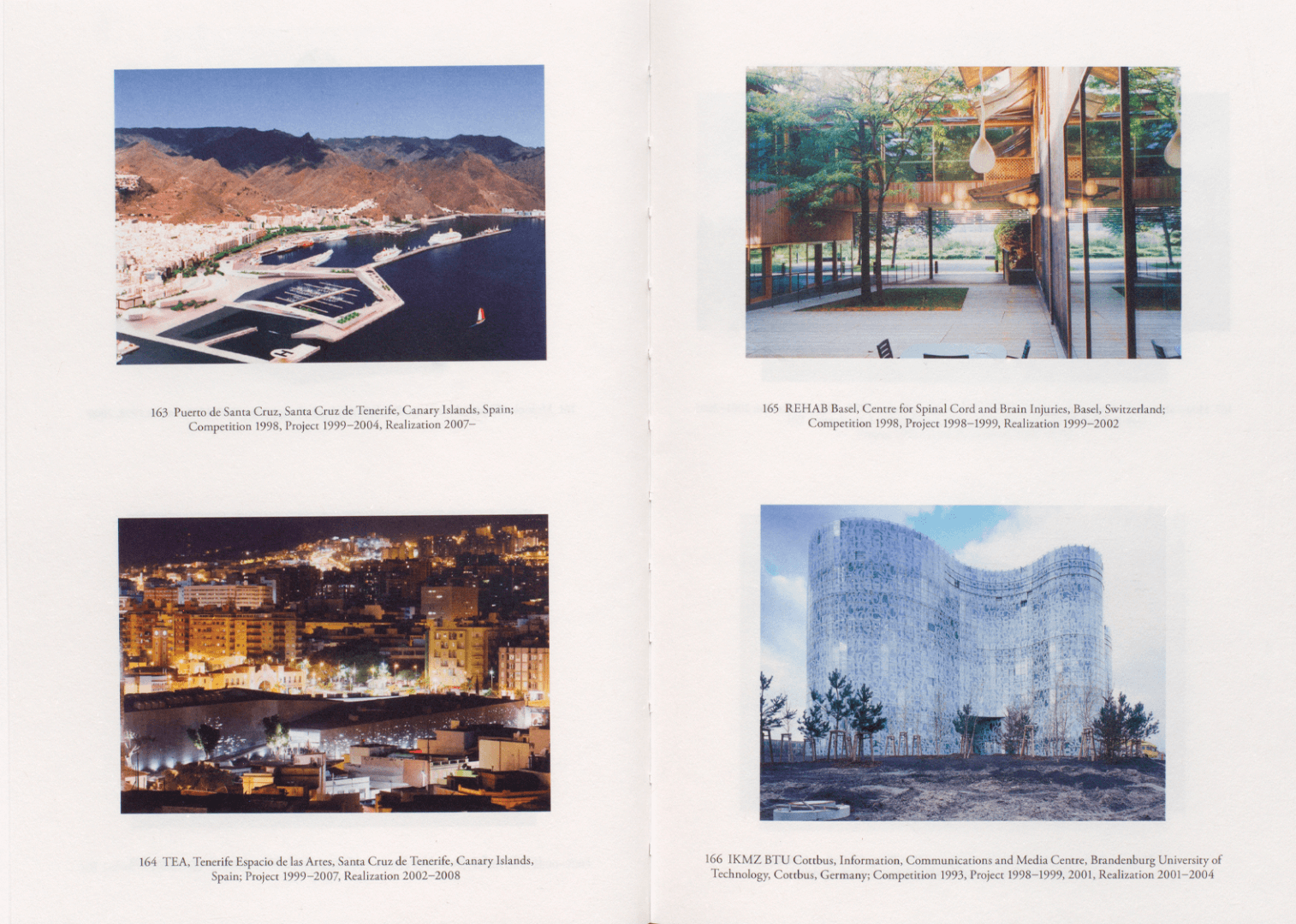 Seiten aus dem Buch "Herzog & de Meuron 001 – 500" mit Projekt Nr. 163 bis 166